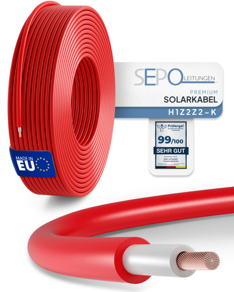 Solarkabel 6mm² –  H1Z2Z2-K - (Rot) 15 Meter