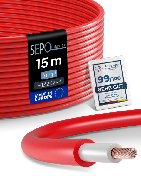 Solarkabel 6mm² –  H1Z2Z2-K - (Rot) 15 Meter