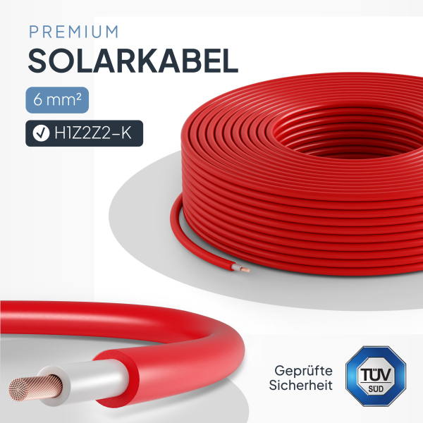 Solarkabel 6mm² –  H1Z2Z2-K - (Rot) 15 Meter