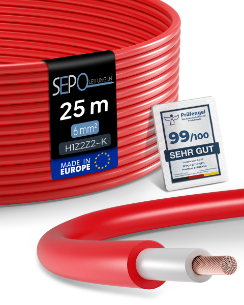 Solarkabel 6mm² –  H1Z2Z2-K - (Rot) 25 Meter