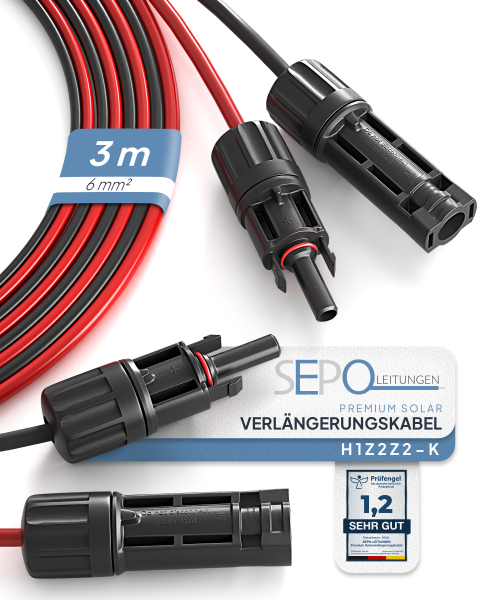 6mm²  Solarverlängerungskabel  – 3 Meter