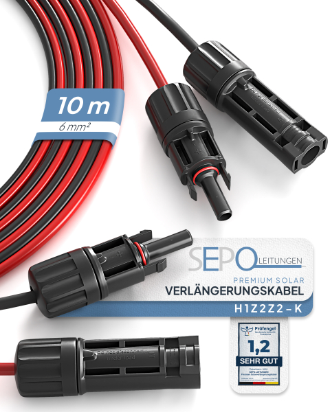 6mm²  Solarverlängerungskabel  – 10 Meter